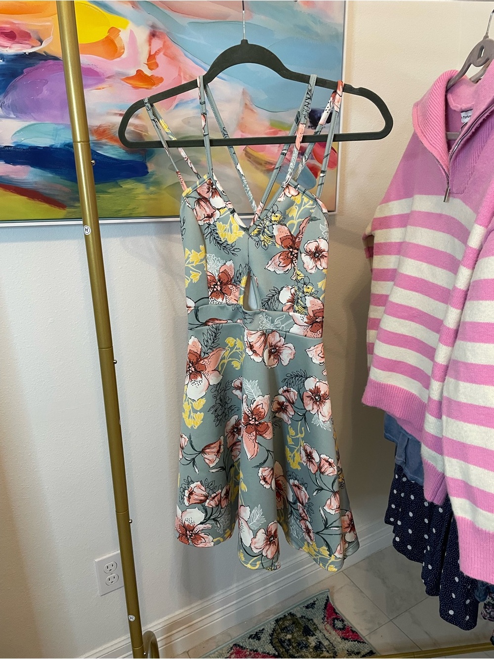 Floral A-Line Strappy Sundress in Sage Green Charlotte Russe Medium